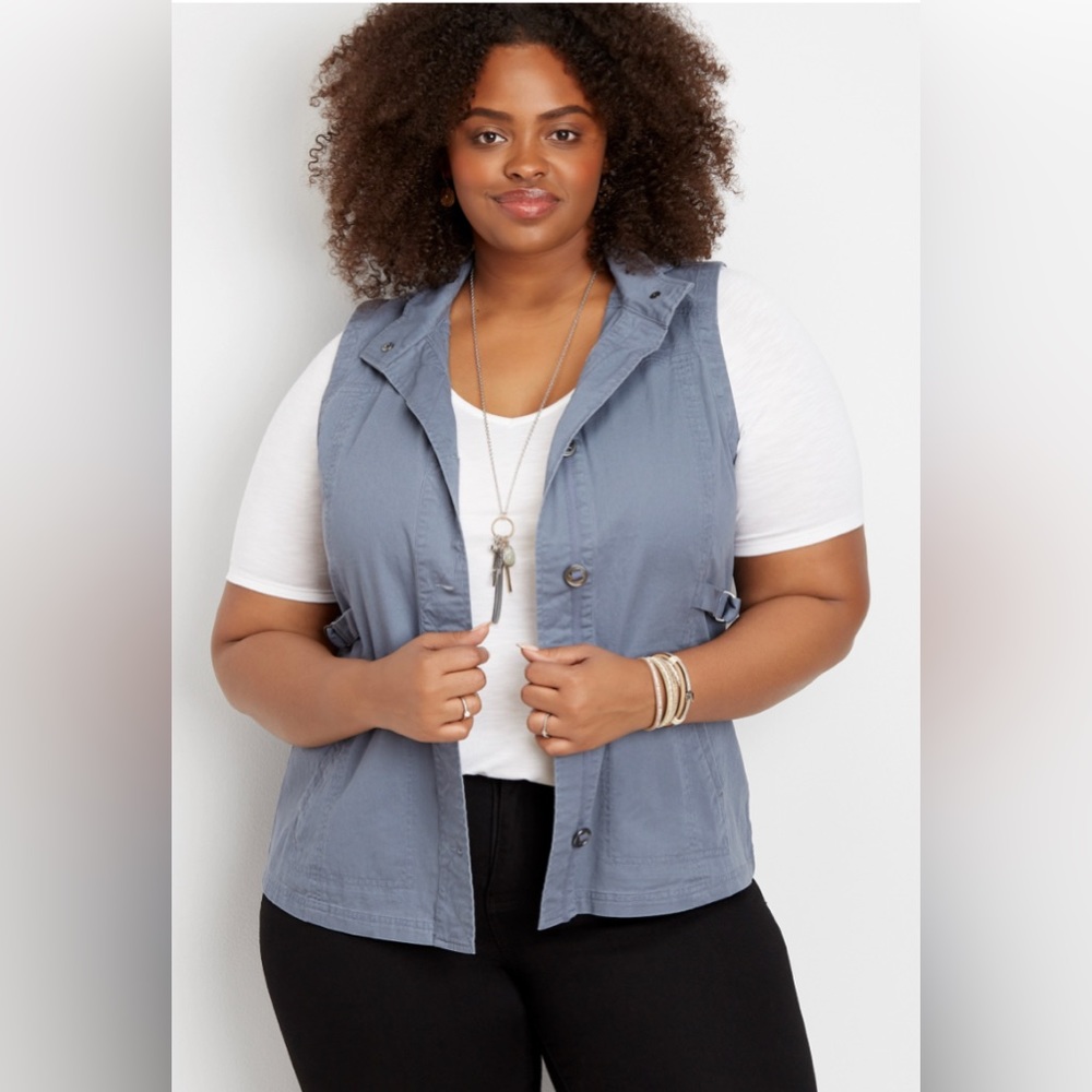 Plus Size Quilted Yoke Vest - Indigo Ash